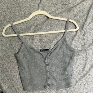 Brandy Melville Gray Ribbed Button-Up Crop Top